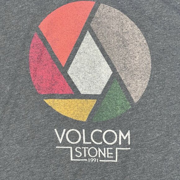 Volcom Top Mens Large Grey Splicer Graphic Tee Modern Fit Shirt Stone 1991 Retro - Picture 10 of 14